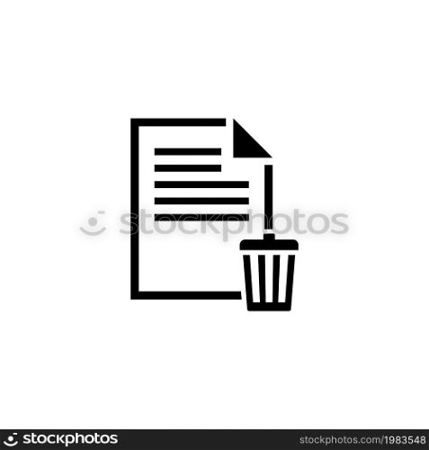 Delete File, Trash Paper Document Flat Vector Icon illustration. Simple black symbol on white background. Delete File, Trash Paper Document sign design template for web and mobile UI element. Delete File, Trash Paper Document Vector Icon