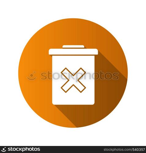 Delete forever button flat design long shadow glyph icon. Dustbin.Garbage can, trashcan. Do not discard. Vector silhouette illustration. Delete forever button flat design long shadow glyph icon