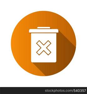 Delete forever button flat design long shadow glyph icon. Dustbin.Garbage can, trashcan. Do not discard. Vector silhouette illustration. Delete forever button flat design long shadow glyph icon