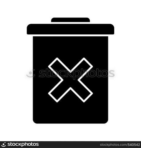Delete forever button glyph icon. Silhouette symbol. Dustbin.Garbage can, trashcan. Do not discard. Negative space. Vector isolated illustration. Delete forever button glyph icon