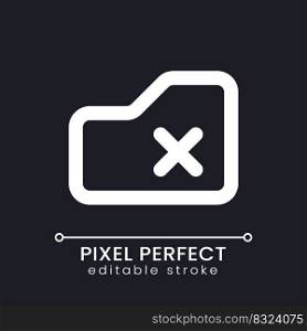 Delete from folder pixel perfect white linear ui icon for dark theme. Remove digital folder. Vector line pictogram. Isolated user interface symbol for night mode. Editable stroke. Poppins font used. Delete from folder pixel perfect white linear ui icon for dark theme