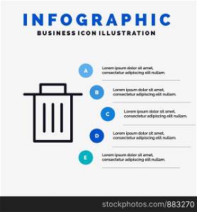 Delete, Interface, Trash, User Line icon with 5 steps presentation infographics Background