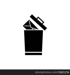 Delete Mail, Remove Email Letter to Trash. Flat Vector Icon illustration. Simple black symbol on white background. Delete Mail, Remove Email Letter sign design template for web and mobile UI element. Delete Mail, Remove Email Letter to Trash. Flat Vector Icon illustration. Simple black symbol on white background. Delete Mail, Remove Email Letter sign design template for web and mobile UI element.