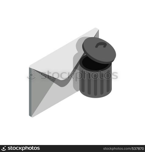 Delete message icon in isometric 3d style isolated on white background. Closed envelope and trash can icon. Delete message icon, isometric 3d style