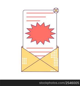Delete spam letter semi flat color vector element. Full sized object on white. Ads messages. Unwanted bulk emails simple cartoon style illustration for web graphic design and animation. Delete spam letter semi flat color vector element