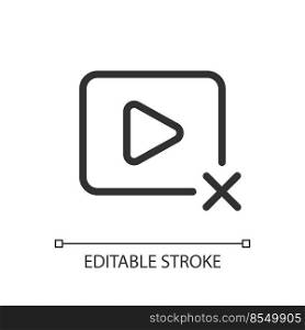 Delete video pixel perfect linear ui icon. Remove visual content. Close multimedia player. GUI, UX design. Outline isolated user interface element for app and web. Editable stroke. Arial font used. Delete video pixel perfect linear ui icon