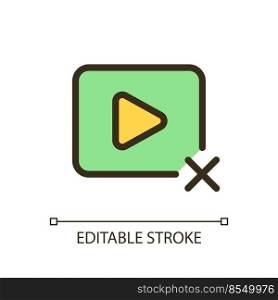Delete video pixel perfect RGB color ui icon. Cancel playing. Visual content. Simple filled line element. GUI, UX design for mobile app. Vector isolated pictogram. Editable stroke. Arial font used. Delete video pixel perfect RGB color ui icon