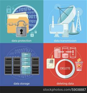 Deleting data files from folder to recycle bin. Yellow folder and lock. Data security concept. Satellite dish transmission data. Cloud computing, render farms, data centers, servers, high-performance workstations and networks