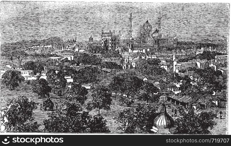 Delhi in India, during the 1890s, vintage engraving. Old engraved illustration of Delhi.