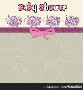 Delicate baby shower card with purple sheep, vector format