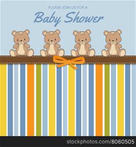 Delicate baby shower card with teddy bears, vector format