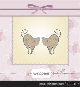 delicate baby twins shower card with cats
