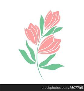 Delicate beautiful pink flower summer natural decoration. Flowering isolated vector illustration. Deciduous branch with abstract flowers for decoration. Delicate beautiful pink flower summer natural decoration