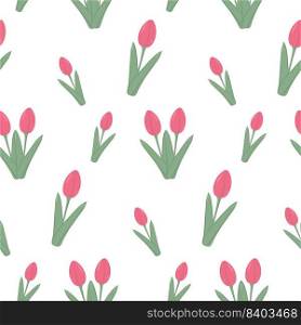 Delicate Endless floral pattern of colorful blooming tulip flowers in trendy pale hues. Springtime. Isolate. 8 March. Woman day. Nice for wrapping, print or poster, label, greeting or invitation. EPS