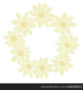Delicate floral chamomile wreath. Daisy round frame. Flowers circular rim for invitation, postcard or congratulations, vector illustration. Delicate floral chamomile wreath