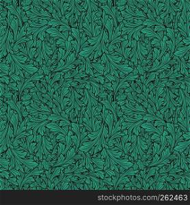 Delicate flower pattern in turquoise color and with brown contour, seamless vector as a fabric texture