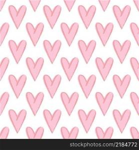 Delicate pink hearts seamless pattern. Romantic background with cute hand drawn hearts. Template for wrapping paper, wallpaper, fabric design vector illustration. Delicate pink hearts seamless pattern
