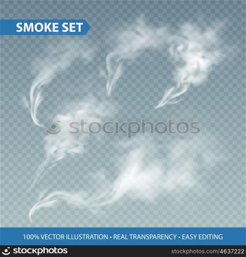 Delicate white cigarette smoke waves on transparent background. Vector illustration. Delicate white cigarette smoke waves on transparent background. Vector illustration EPS10