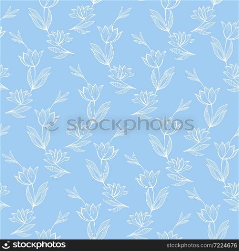Delicate white flowers on a light blue background seamless pattern. Floral pastel background. Template for fabric, packaging and wallpaper.. Delicate white flowers on a light blue background seamless pattern.