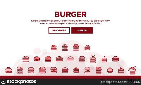 Delicious Burger Landing Web Page Header Banner Template Vector. Unhealthy Restaurant Fast Food Burger Illustration. Delicious Burger Landing Header Vector