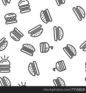 Delicious Burger Seamless Pattern Vector Contour Illustration. Burger Seamless Pattern Vector
