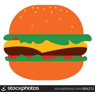 Delicious cheeseburger, illustration, vector on white background.