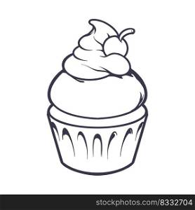 Delicious cherry cupcake illustration monochrome vector illustrations for your work logo, merchandise t-shirt, stickers and label designs, poster, greeting cards advertising business company or brands