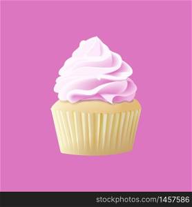 Delicious Cupcake. Food design. birthday dessert with pink rose butter isolated on white. cookies, bakery, sweet. For web, instagram, blogs, icons labels. Delicious Cupcake. Food design. birthday dessert with pink rose butter cream isolated on white