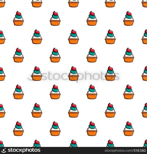 Delicious cupcake with cream pattern seamless repeat in cartoon style vector illustration. Delicious cupcake with cream pattern
