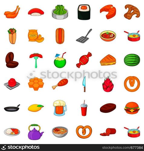 Delicious food icons set. Cartoon style of 36 delicious food vector icons for web isolated on white background. Delicious food icons set, cartoon style