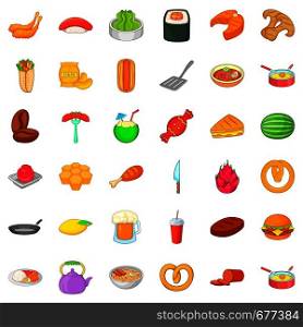 Delicious food icons set. Cartoon style of 36 delicious food vector icons for web isolated on white background. Delicious food icons set, cartoon style