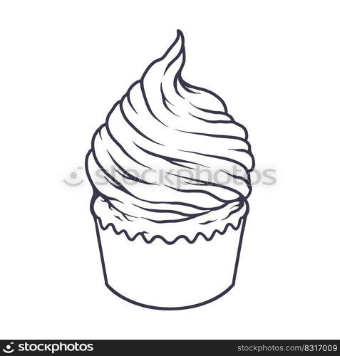 Delicious funny cupcake illustration monochrome vector illustrations for your work logo, merchandise t-shirt, stickers and label designs, poster, greeting cards advertising business company or brands