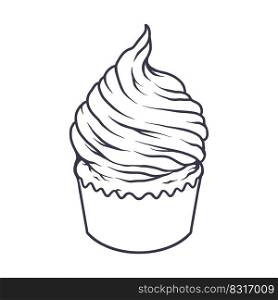 Delicious funny cupcake illustration monochrome vector illustrations for your work logo, merchandise t-shirt, stickers and label designs, poster, greeting cards advertising business company or brands