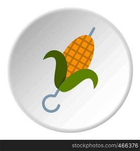 Delicious grilled corn in skewer icon in flat circle isolated on white background vector illustration for web. Delicious grilled corn in skewer icon circle