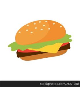 Delicious hamburger semi flat color vector object. Fast food restaurant. Full sized item on white. Homemade cheeseburger simple cartoon style illustration for web graphic design and animation. Delicious hamburger semi flat color vector object