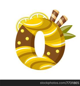 Delicious Number 0 in the form of sweets. Vector flat illustration