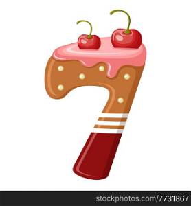 Delicious Number 7 in the form of sweets. Vector flat illustration