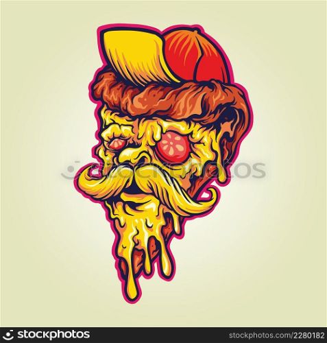 Delicious pizza slice zombie style Vector illustrations for your work Logo, mascot merchandise t-shirt, stickers and Label designs, poster, greeting cards advertising business company or brands.