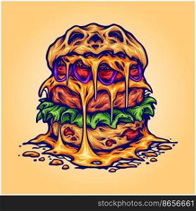 Delicious scary monster burger illustration vector illustrations for your work logo, merchandise t-shirt, stickers and label designs, poster, greeting cards advertising business company or brands