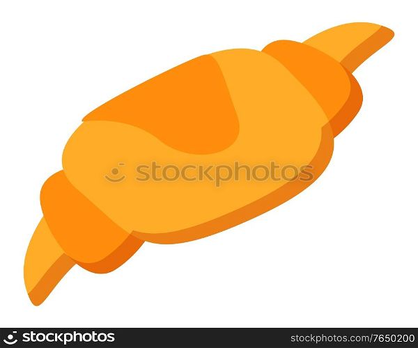 Delicious snack made of flour. Baked product of French cuisine. Bakery for breakfast or dinner. Tasty bun for dessert. Homemade sweets and cakes. Cooked meal for sale. Flat style vector illustration. Baked Croissant, French Cuisine Dessert Snack