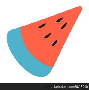 Delicious tropical and ripe berry fruit, watermelon with seeds, ingredient for dieting and nutrition. Natural and organic meal for detox and healthy eating. Isolated sticker. Vector in flat style. Watermelon with seeds, slice of ripe berry vector