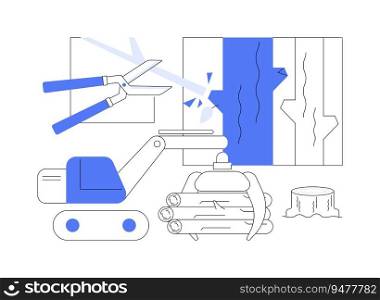 Delimbing abstract concept vector illustration. Timber transport, cutting trees and branches, delimbing process, harvest timber, wood industry, forestry sector abstract metaphor.. Delimbing abstract concept vector illustration.