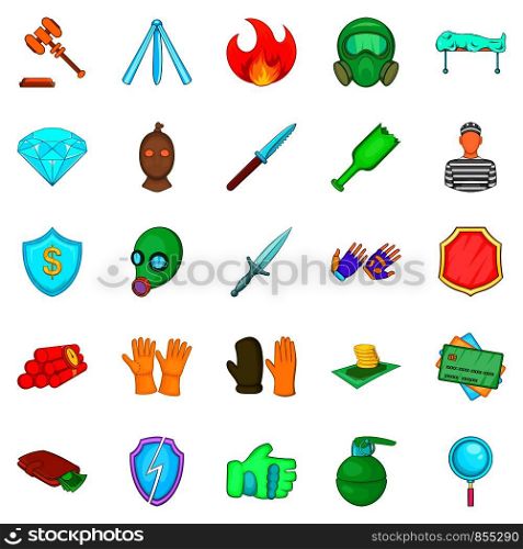 Delinquency icons set. Cartoon set of 25 delinquency vector icons for web isolated on white background. Delinquency icons set, cartoon style