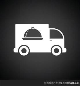 Delivering car icon. Black background with white. Vector illustration.