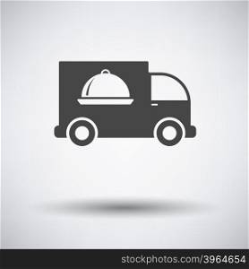 Delivering car icon. Delivering car icon on gray background with round shadow. Vector illustration.