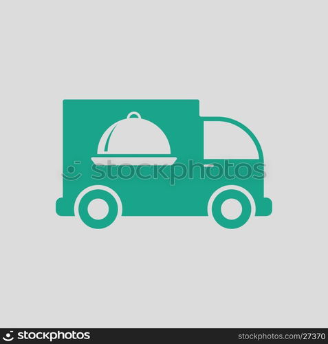 Delivering car icon. Gray background with green. Vector illustration.