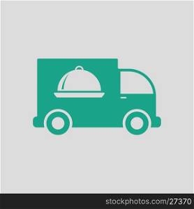 Delivering car icon. Gray background with green. Vector illustration.