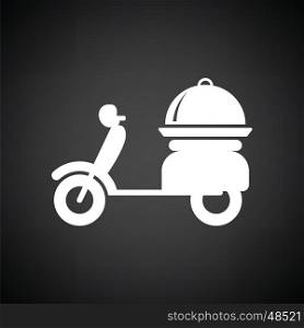 Delivering motorcycle icon. Black background with white. Vector illustration.