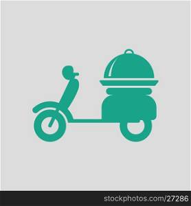Delivering motorcycle icon. Gray background with green. Vector illustration.