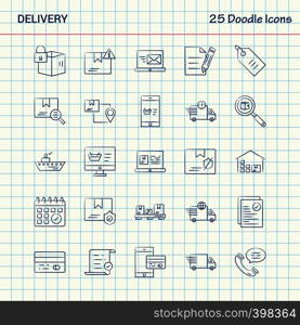 Delivery 25 Doodle Icons. Hand Drawn Business Icon set